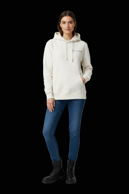 Rebekka Ruetz Out of Order cream organic cotton hoodie on model