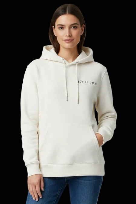 Rebekka Ruetz 'out of order' organic cotton hoodie in cream — rent from Laura Messerschmitt, Berlin stylist