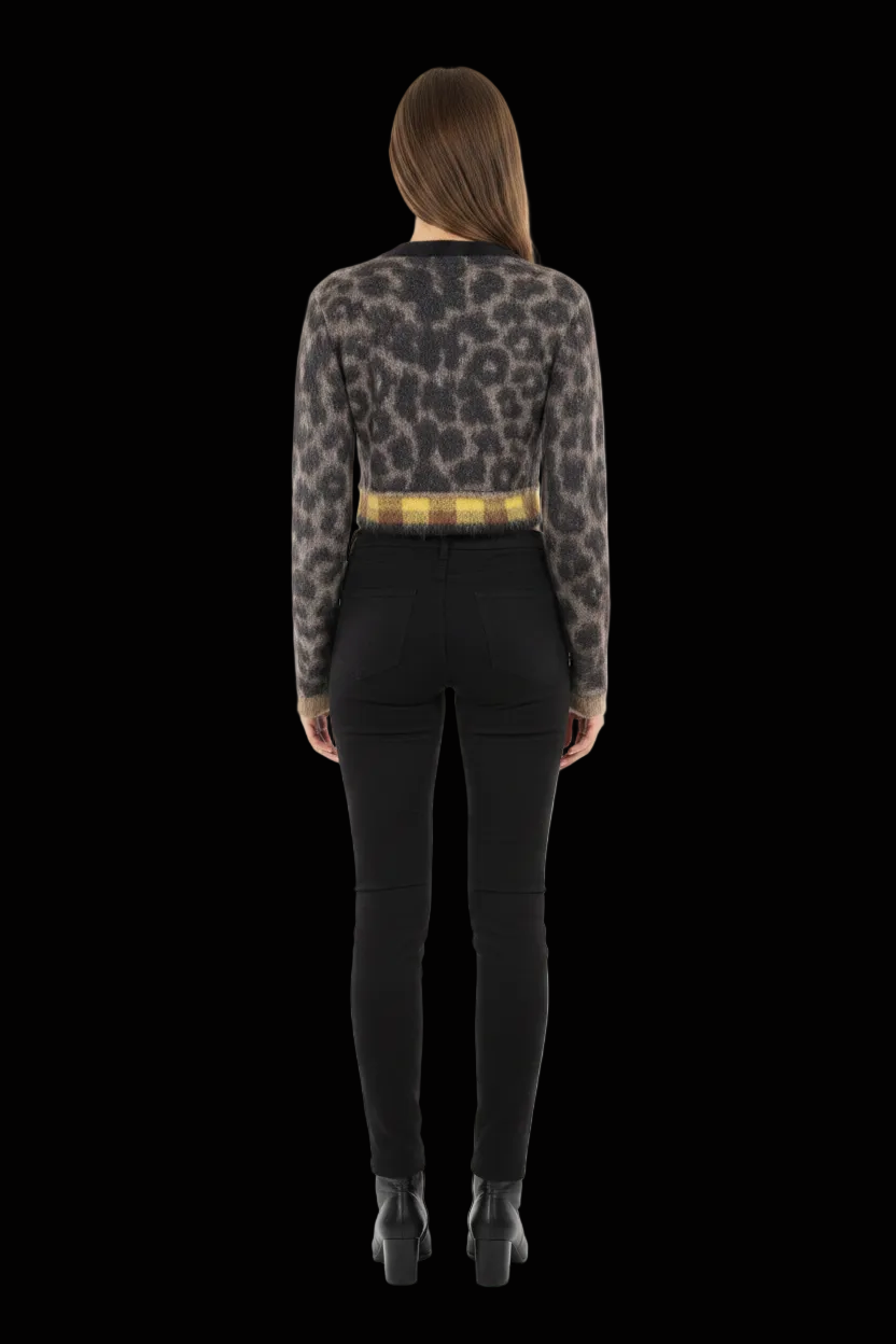 N°21 — Mohair Cropped Cardigan in Leopard & Plaid Trim (NWOT)