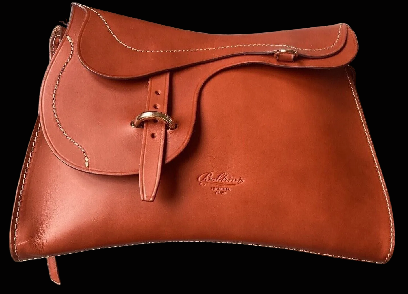 Boldrini Selleria osella leather saddle bag in cognac — rent from Laura Messerschmitt, Berlin stylist
