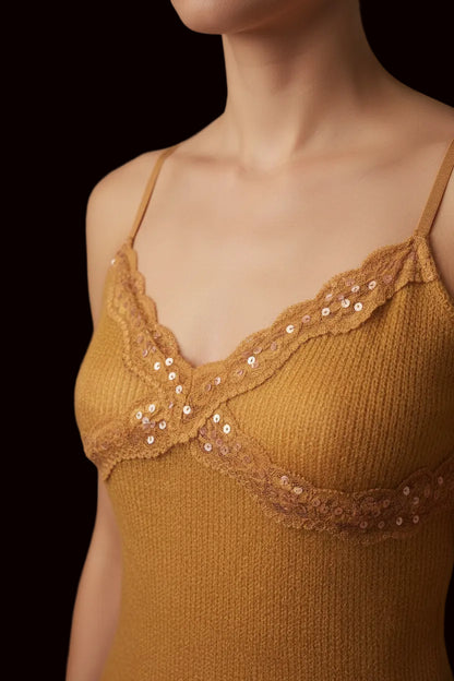 Tally Weijl vintage 90s mustard sequin top detail view