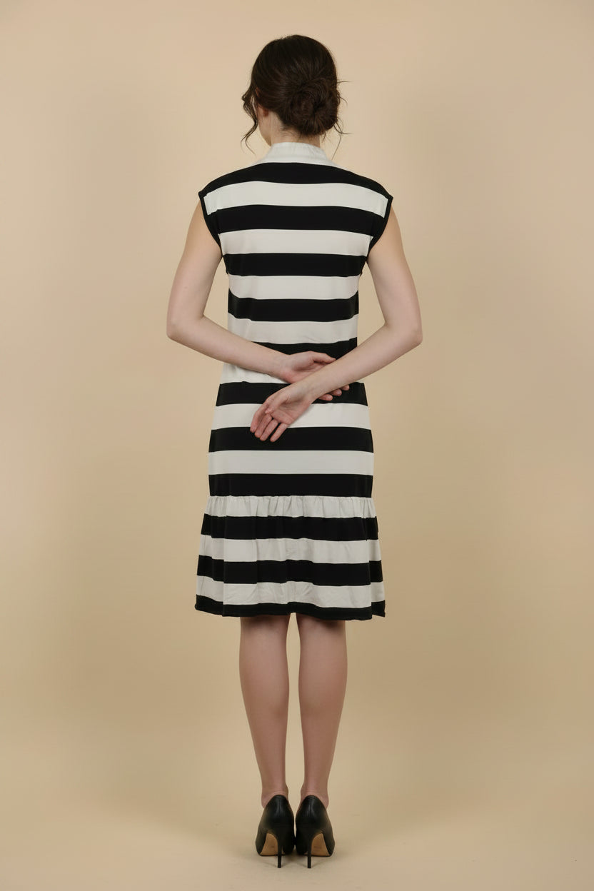Ralph Lauren — Mulberry Silk Striped Dress in Black & Cream