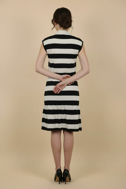 Ralph Lauren — Mulberry Silk Striped Dress in Black & Cream