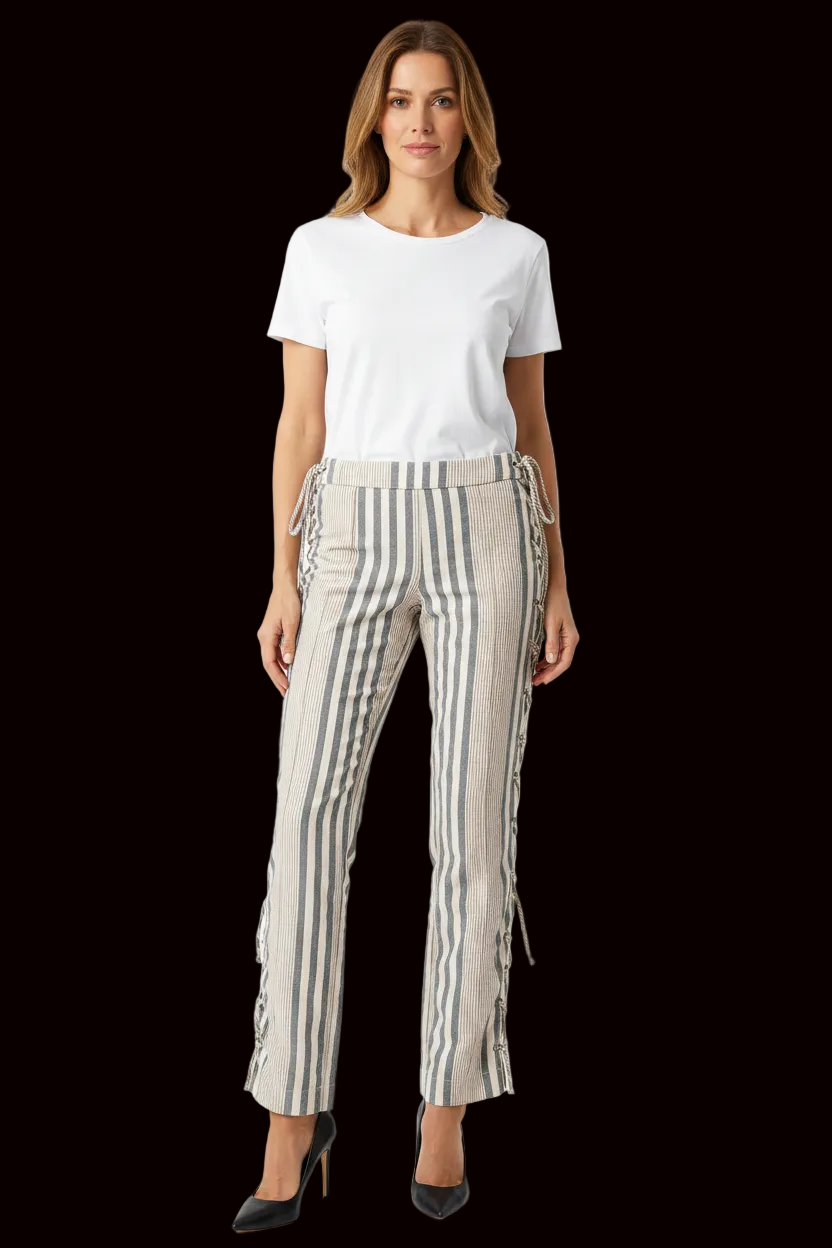 Marni — Striped Flared Trousers in Blue & Ivory
