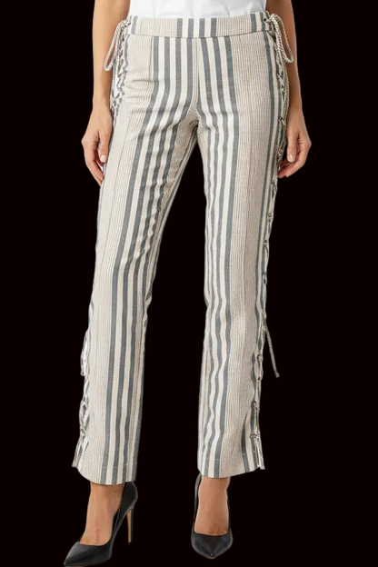 Marni striped flared trousers in blue & ivory — rent from Laura Messerschmitt, Berlin stylist