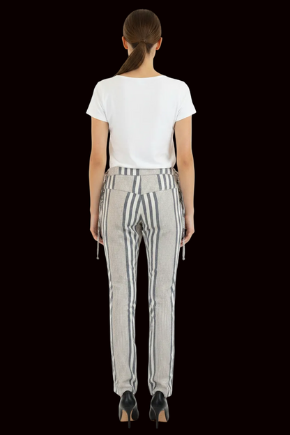 Marni — Striped Flared Trousers in Blue & Ivory