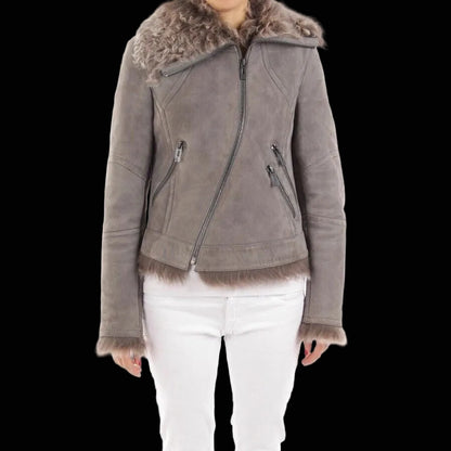 Maze shearling biker jacket side detail