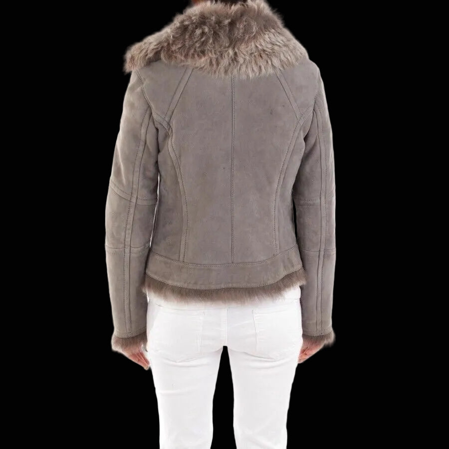 Maze shearling biker jacket collar detail