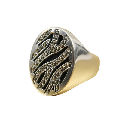 ? Designer — Silber 925 Ring mit Markasiten & Onyx in Silber 925, Markasiten, Onyx