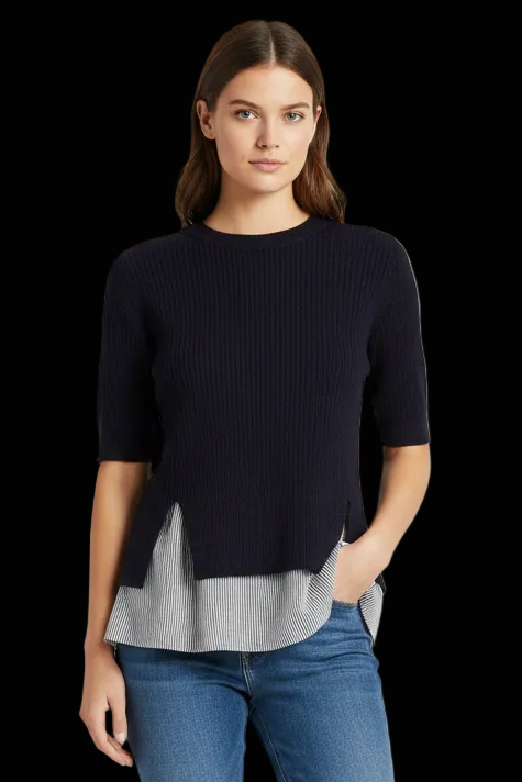 Joseph merino-silk ribbed pullover with contrast silk hem in navy (nwot) — rent from Laura Messerschmitt, Berlin stylist