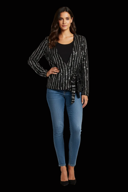 Diane von Furstenberg — Black Sequin Tie-Front Cardigan