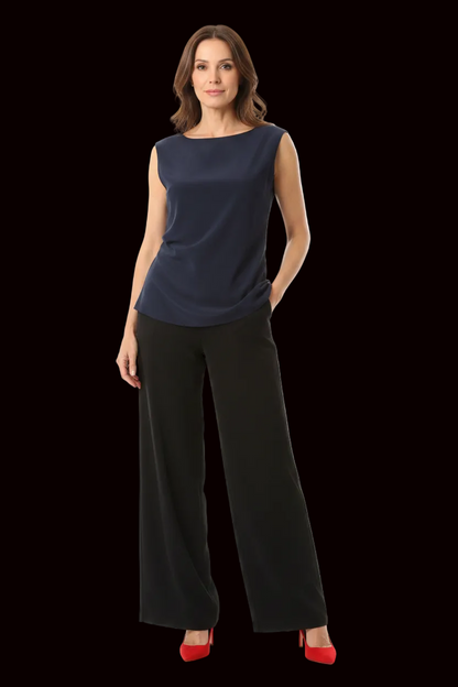 Valentino — Silk Sleeveless Cowl-Neck Top in Midnight Blue & Red