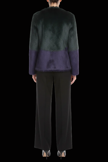 Steffen Schraut — Colour-Block Rabbit Fur Jacket with Crystal Collar in Green & Purple (NWT)