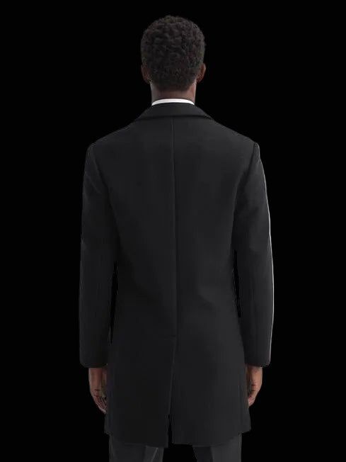 Reiss Gable Epsom black wool-blend coat on male model back view