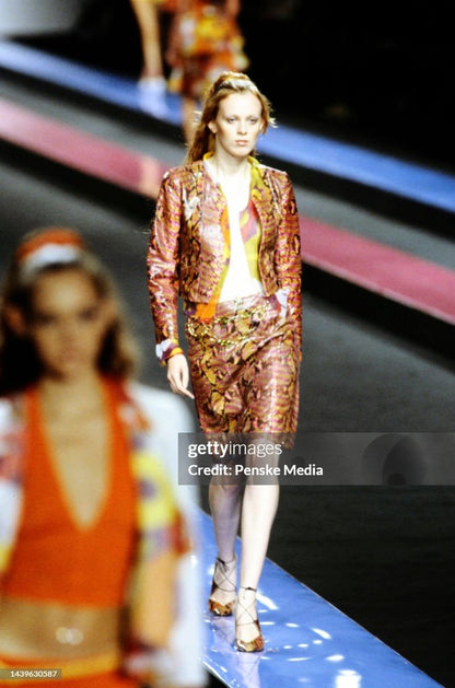 Chanel Spring/Summer 2000 Multicolour Python Lace-Up Pumps  Pink Orange Size 36.5
