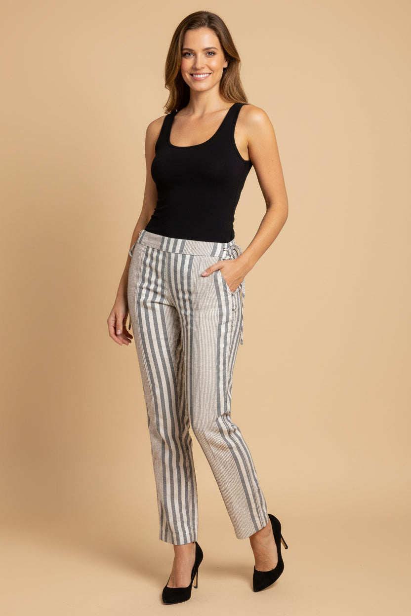 Marni — Striped Flared Trousers in Blue & Ivory