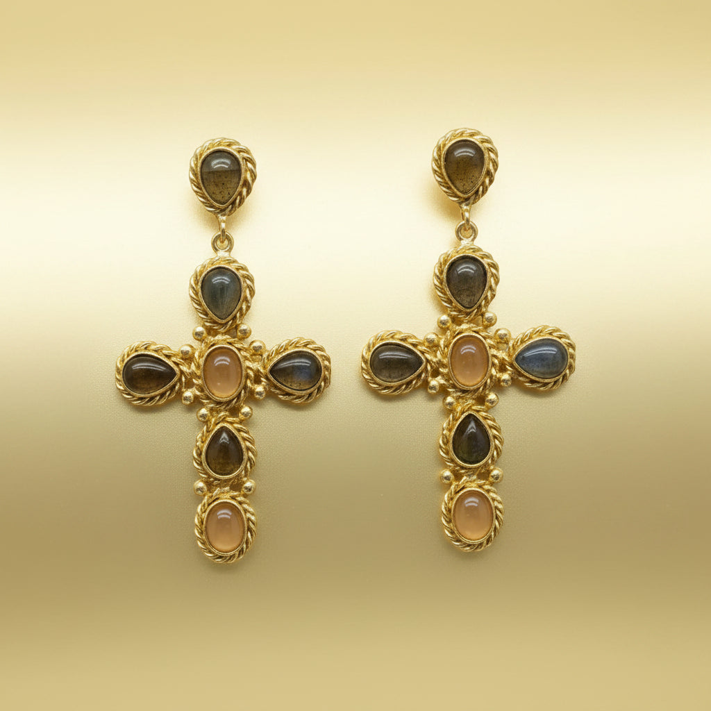 Niiki Paris gold cross earrings detail