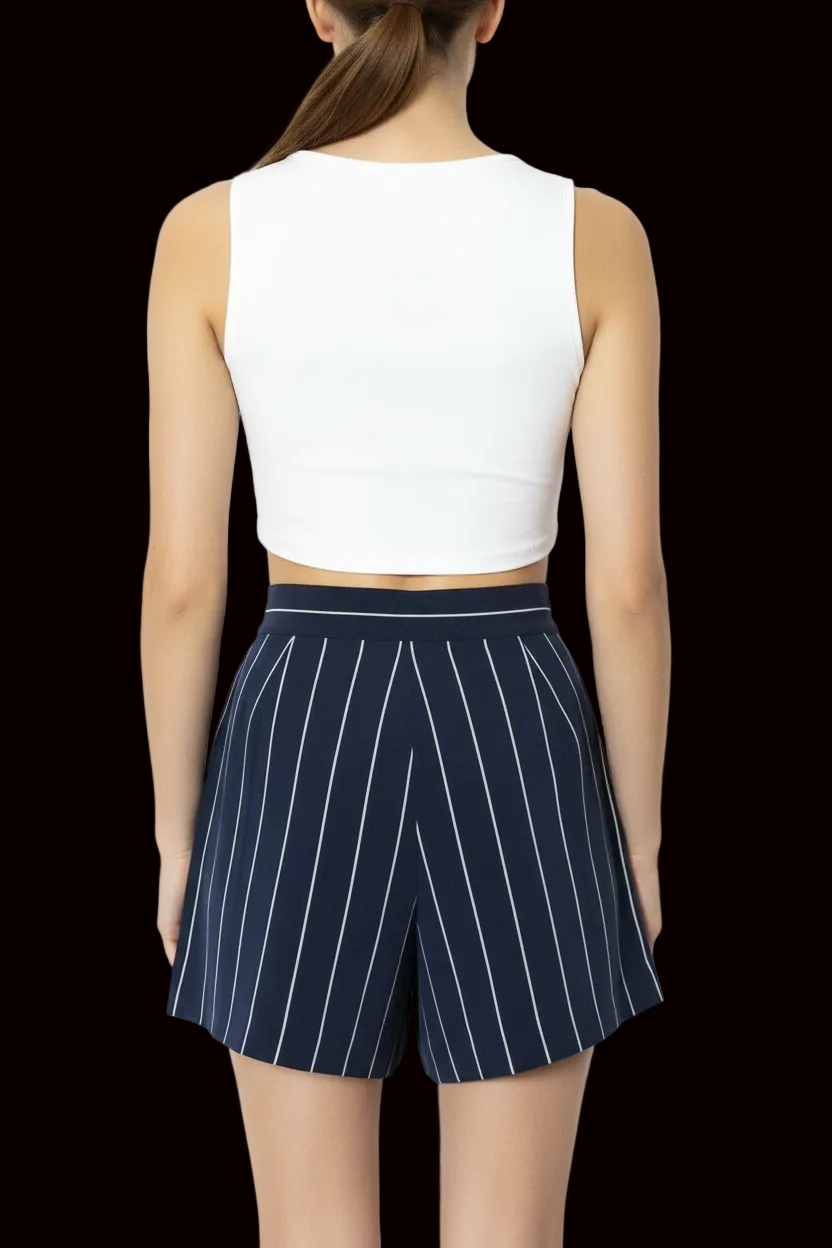 Ralph Lauren — Pure Silk Pinstripe Shorts in Navy