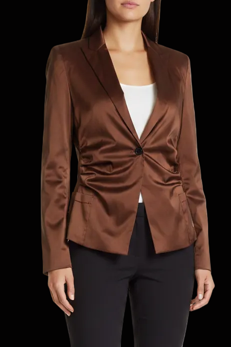 René Lezard vegan satin blazer in copper brown (new) — rent from Laura Messerschmitt, Berlin stylist
