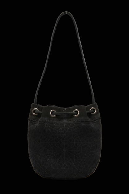 Tosca Blu small suede bucket bag in khaki — rent from Laura Messerschmitt, Berlin stylist