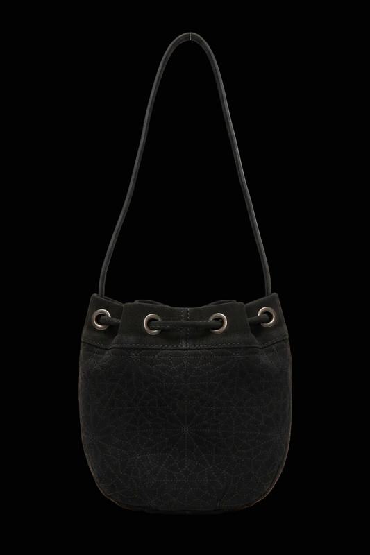 Tosca Blu small suede bucket bag in khaki — rent from Laura Messerschmitt, Berlin stylist