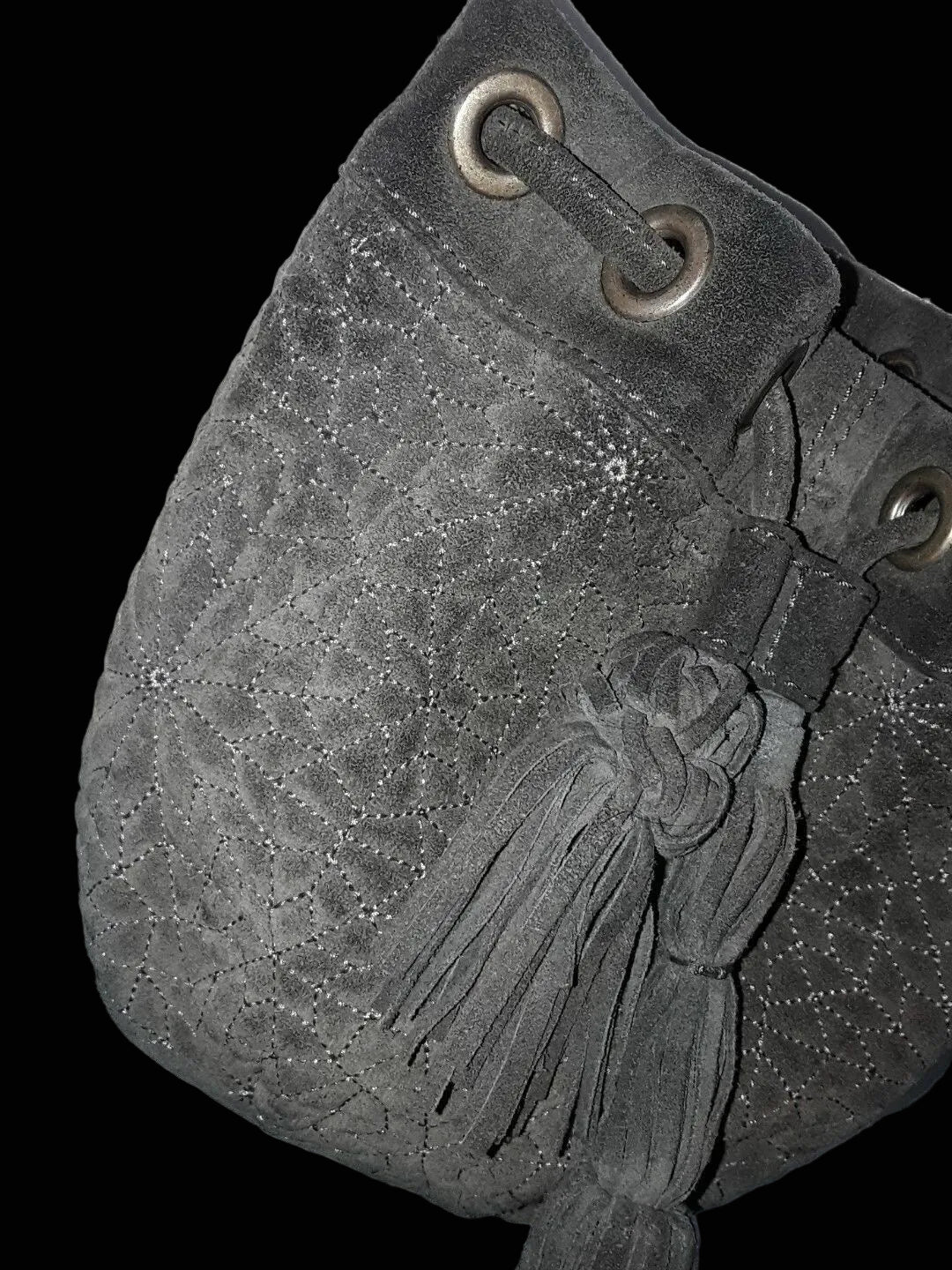 Tosca Blu suede bucket bag side view