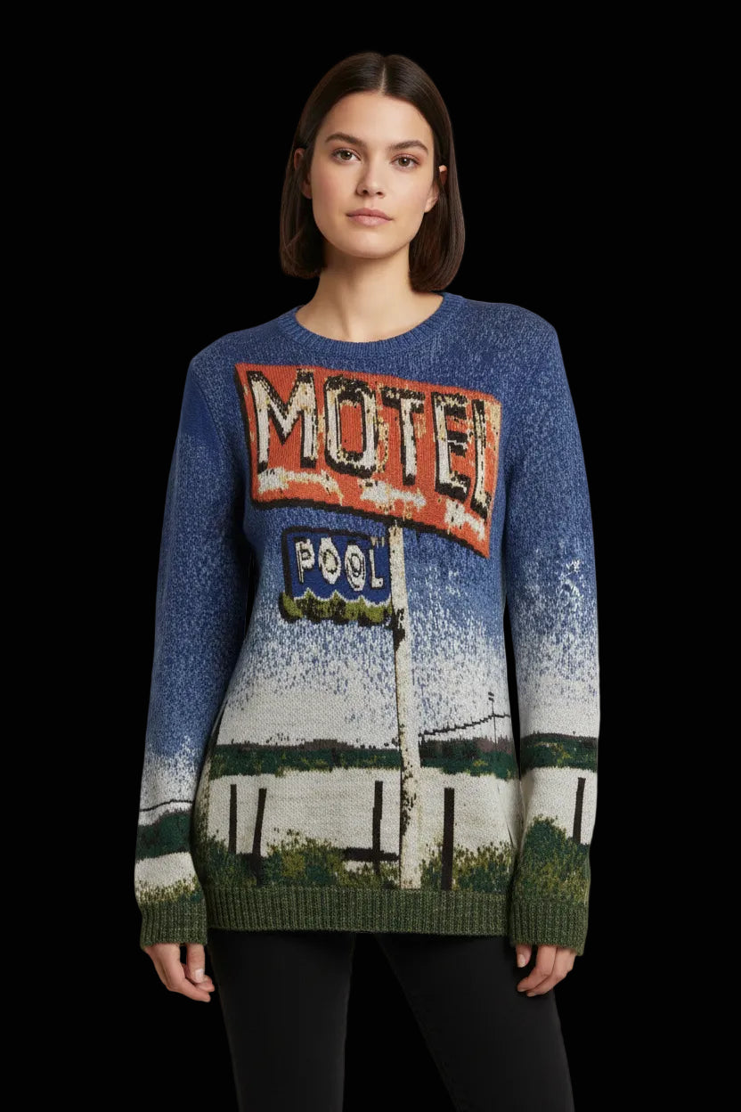 N°21 intarsia knit pullover with americana motel print (nwot) — rent from Laura Messerschmitt, Berlin stylist