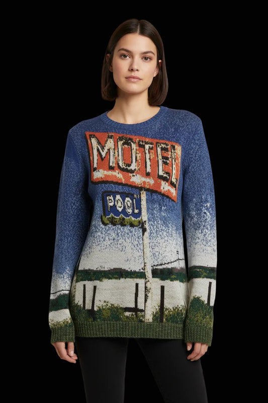 N°21 intarsia knit pullover with americana motel print (nwot) — rent from Laura Messerschmitt, Berlin stylist