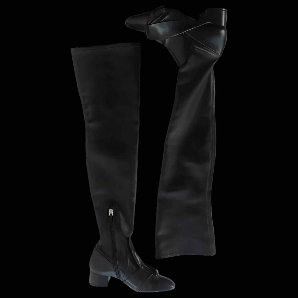 N21 over the knee stretch leather boots with knotted vamp — view 2