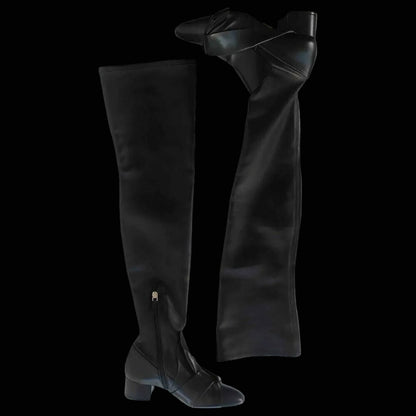N21 over the knee stretch leather boots with knotted vamp — view 2