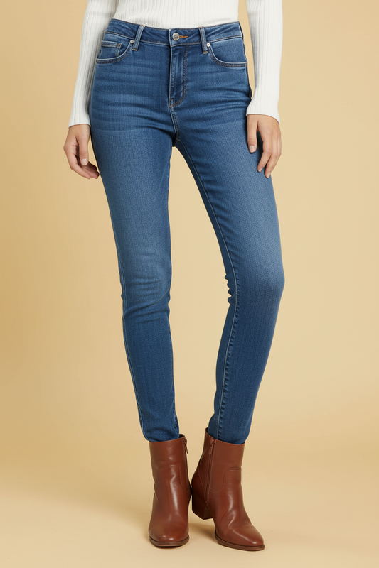 Paige high-rise skinny jeans in mid-indigo — rent from Laura Messerschmitt, Berlin stylist
