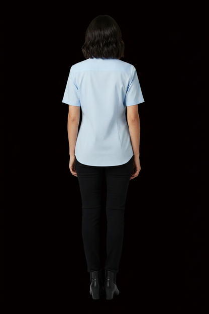Manguun — Vintage 90s Cotton Short-Sleeve Blouse in Light Blue