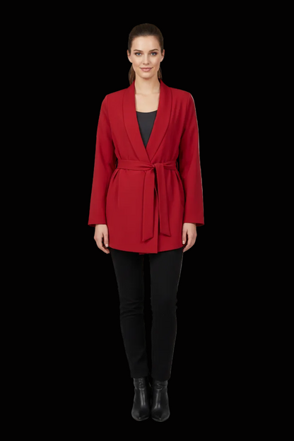 Max Mara silk wrap blazer with self tie belt in red — view 1