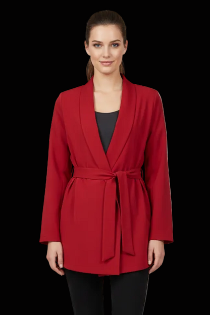 Max Mara silk wrap blazer with self-tie belt in red — rent from Laura Messerschmitt, Berlin stylist