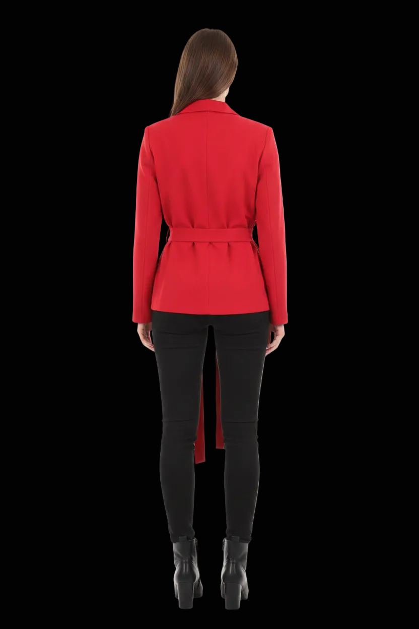 Max Mara — Silk Wrap Blazer with Self-Tie Belt in Red