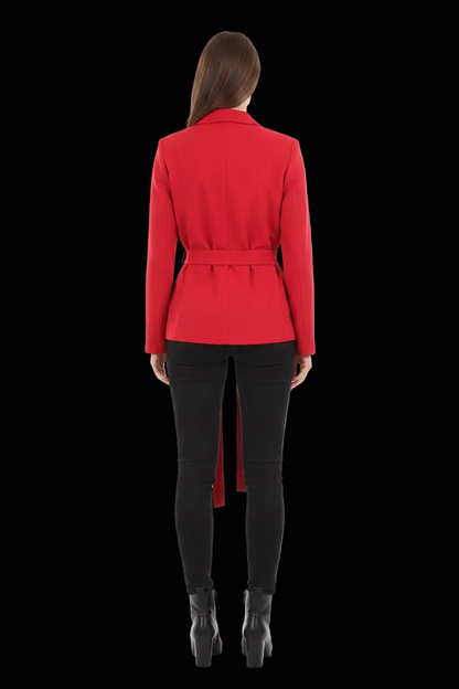 Max Mara — Silk Wrap Blazer with Self-Tie Belt in Red