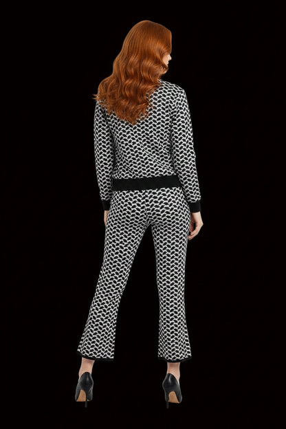 Lala Berlin — Cotton Two-Piece Set: Bomber Jacket + Flared Trousers in Black & White Graphic