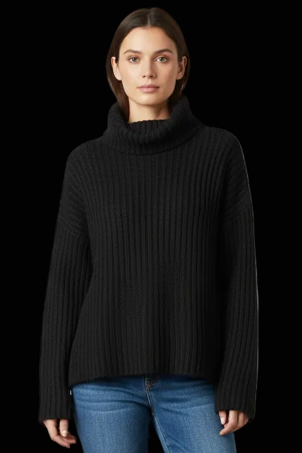 Joseph chunky ribbed wool turtleneck poncho cape in black — rent from Laura Messerschmitt, Berlin stylist