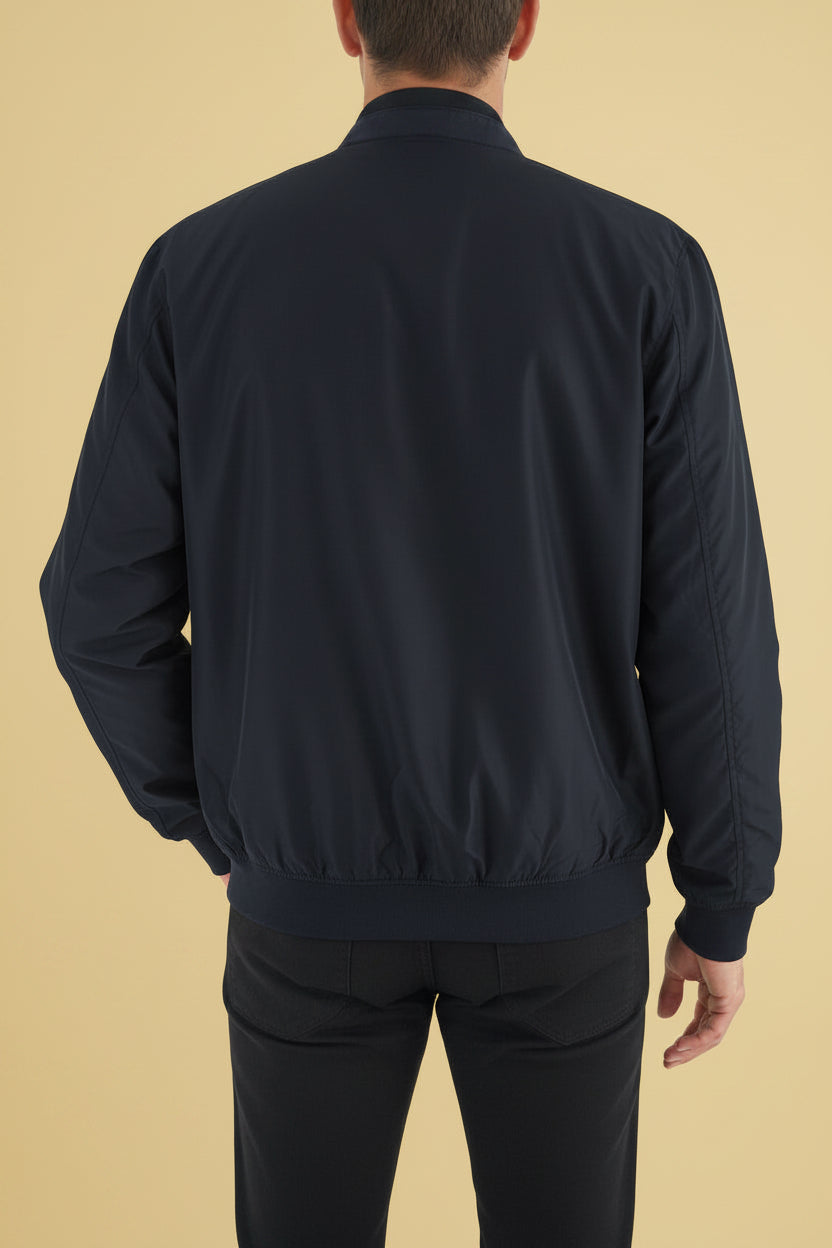Karl Lagerfeld charcoal men's bomber jacket back view on mannequin