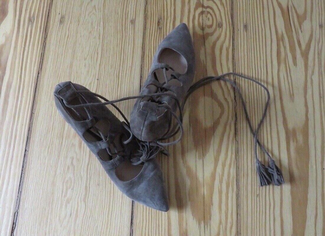 Kennel and Schmenger taupe suede lace-up pumps pair with tassel ties extended
