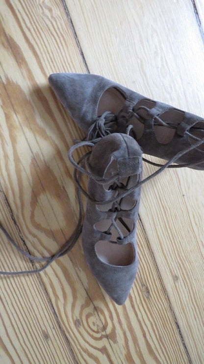 Kennel and Schmenger taupe suede lace-up pumps side view showing cage detailing