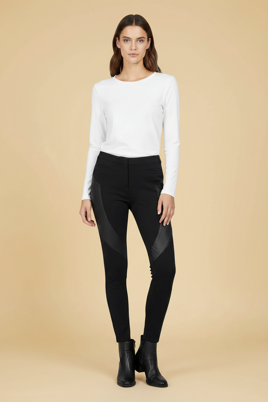 Givenchy — Two-Tone Riding Trousers with Leather & Ponte Panels in Black
