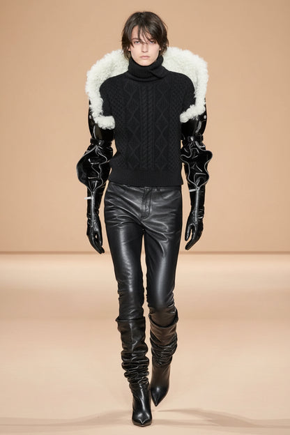 Saint Laurent Fall 2017 Ready-to-Wear Leather Trousers – Look 6  – Made in Italy– Size 38