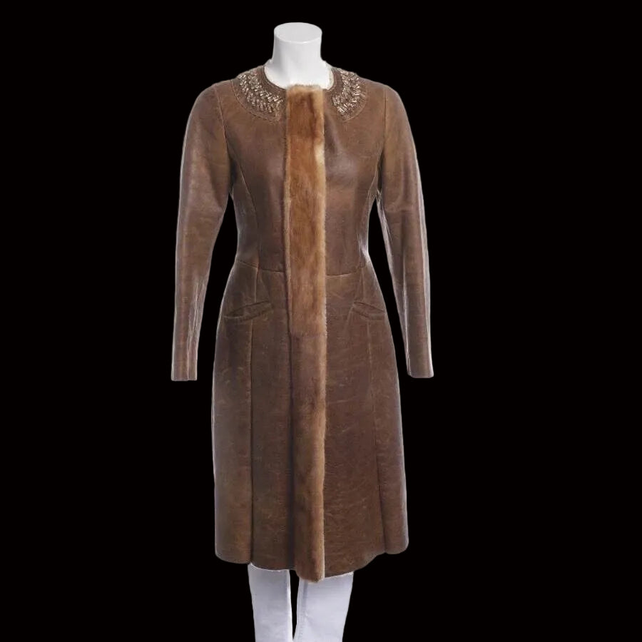 Prada Fall 2004 Runway Shearling Coat with Mink & Crystal Detail — front view