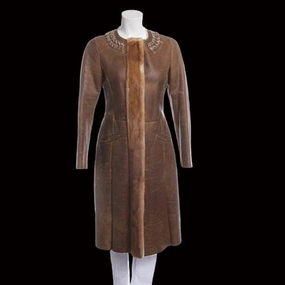 Prada Fall 2004 Runway Shearling Coat with Mink & Crystal Detail — front view