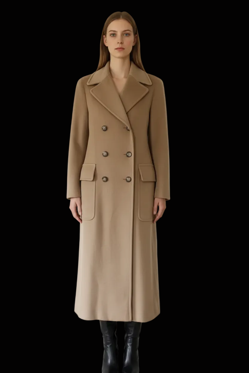 Hermès double-breasted camelhair long coat — rent from Laura Messerschmitt, Berlin stylist