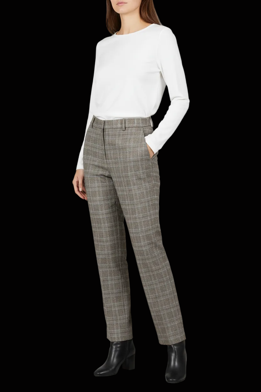 Hermès — Wool Tailored Trousers in Grey Glen Plaid with Brown Overcheck