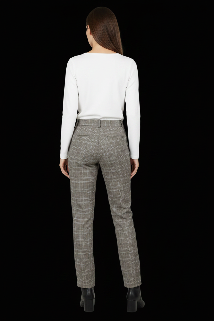 Hermès — Wool Tailored Trousers in Grey Glen Plaid with Brown Overcheck