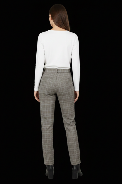 Hermès — Wool Tailored Trousers in Grey Glen Plaid with Brown Overcheck