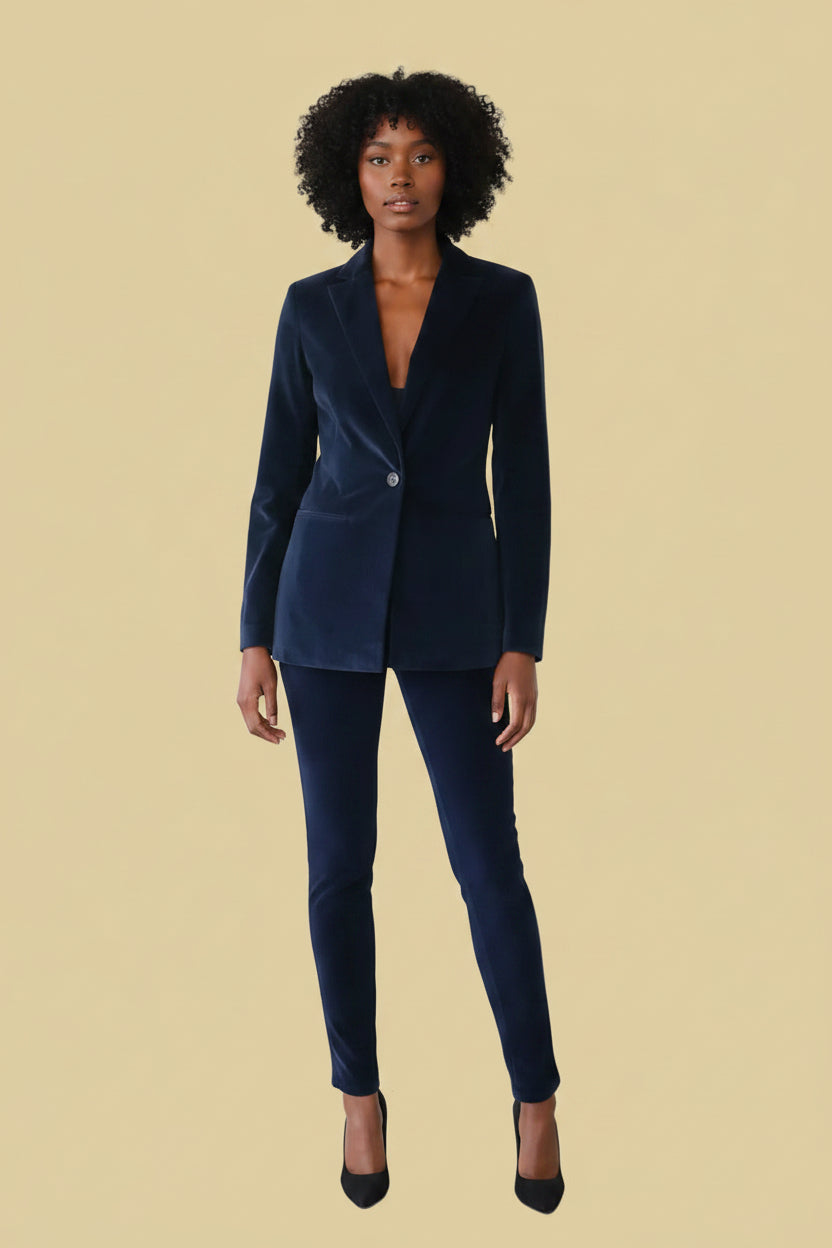 J Brand velvet two piece suit blazer and skinny trousers in midnight blue — view 2